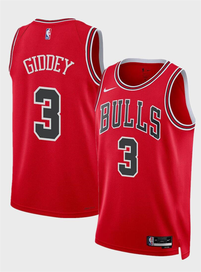 Men's Chicago Bulls #3 Josh Giddey Red Icon Edition Stitched Basketball Jersey